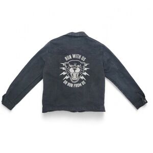 Lurking Class Denim Jacket XS Run With Us Panther Graphic Black Streetwear